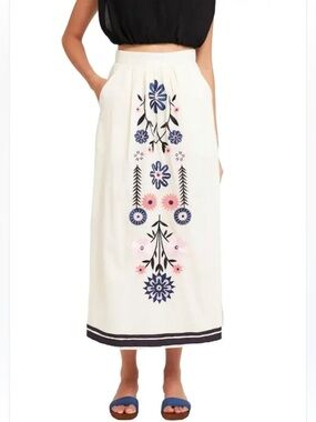 Antik Batik Pami Embroidered Cottagecore Prairie Cream Floral Pockets NWT | XS